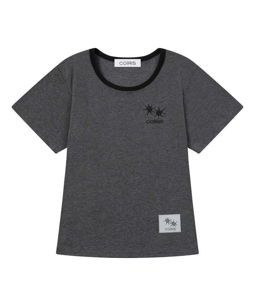 Koiliseu [U-Neck] Laura Small Logo Contrast U-Neck Short Sleeve T-Shirt (10 Colors)