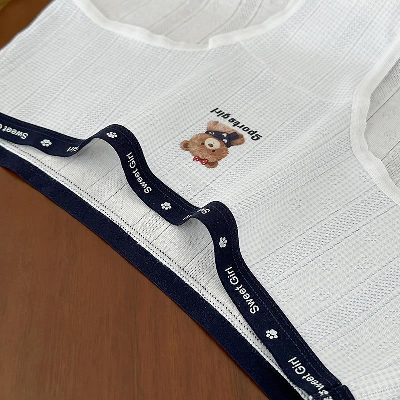 Ladies Summer Jacquard Bear Print Preppy Style 10A Bacteriostatic Crotch Mid Waist Briefs