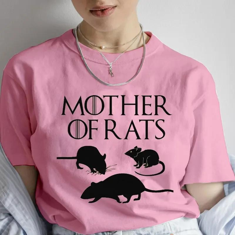 Fashion T Shirt Mother of Rats Rat Lovers Print Tshirt Women Round Neck Casual Loose Funny Tshirt Elegant Short Sleeve Y2k Tops