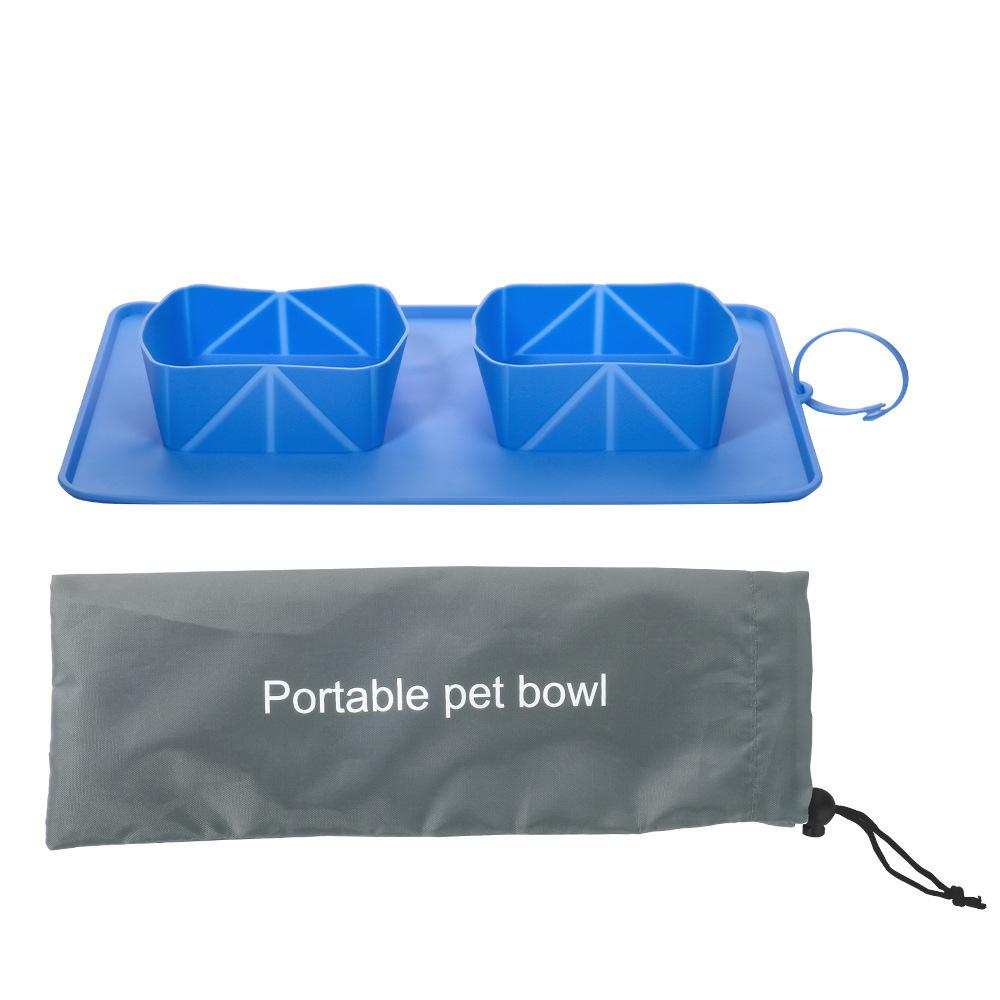 Silicone folding pet dinner plate dog bowl dog basin cat bowl cat food basin double bowl drinking water pet supplies