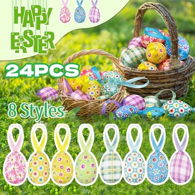 24 Pièces Ornements d'Œufs de Pâques Multicolores Bricolage Artisanat Fait Main Ornements Suspendus Lapin Œuf Mignon Œufs de Pâques en Mousse Table de Printemps