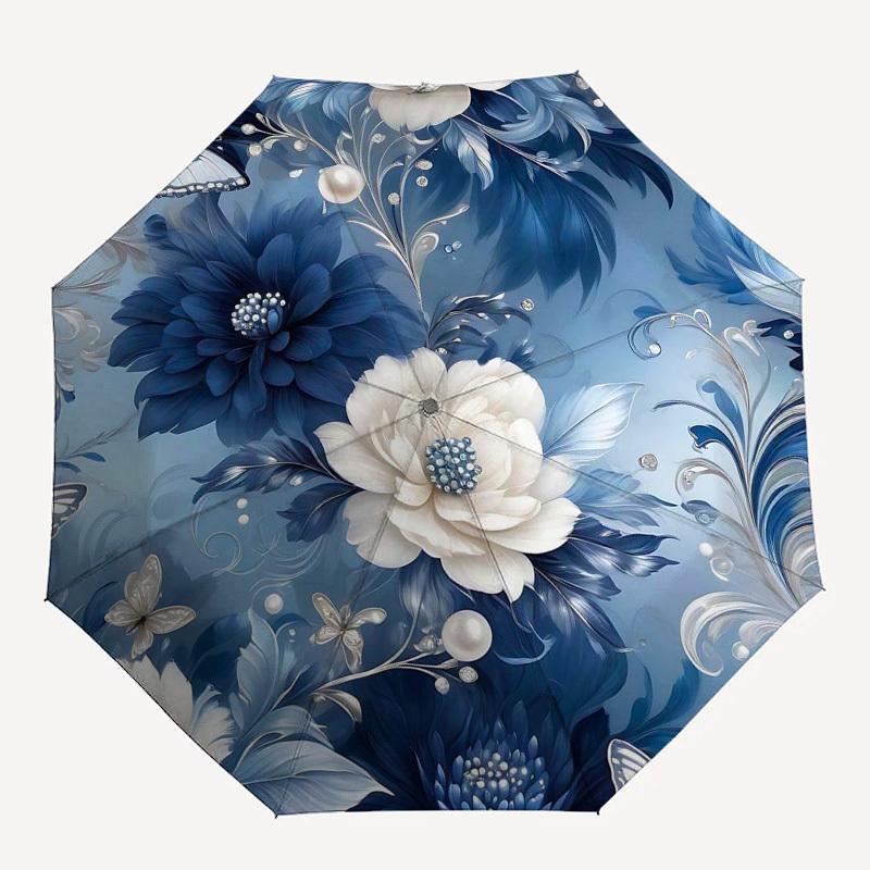 1pc Elegant Floral Pattern and Butterflies Umbrella with Plastic Handle,Suitable for All Seasons Umbrellaptys26047