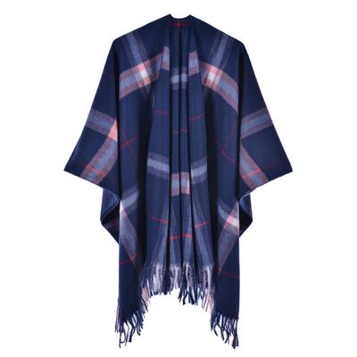 European and American Style Women's Fashion Shawl Slit Cape Tassel Wraps Striped Plaid Pashmina Autumn Winter Warm Cloak