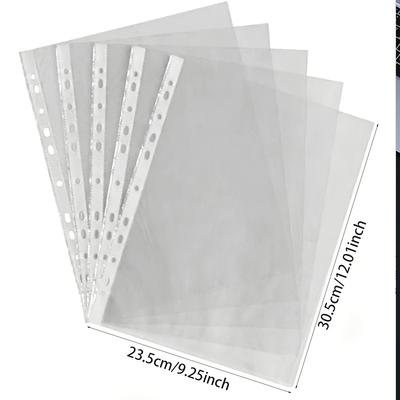 20pcs A4 Transparent Plastic File Sleeves with 11 Holes, Durable PP Material Three-Ring Binder Compatible, Office File Organizer