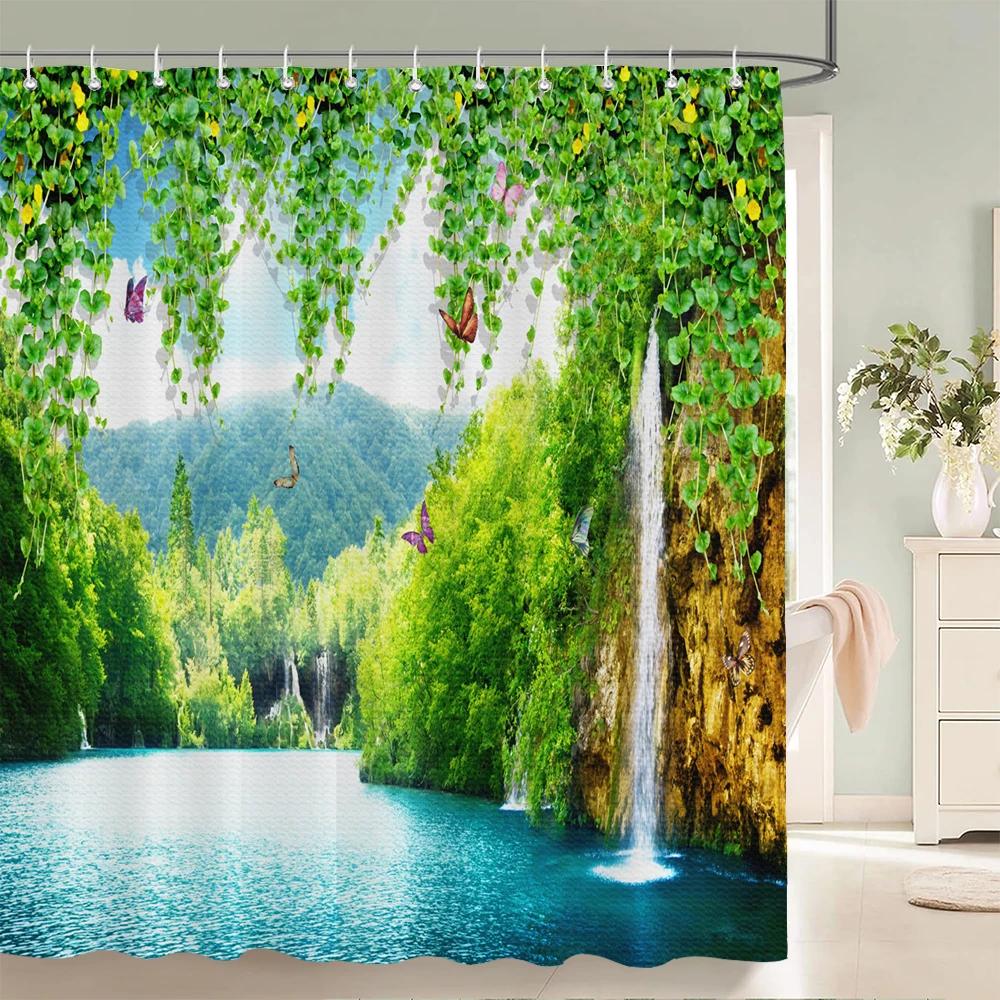 Nature Forest Waterfall 3D Shower Curtain landscape Bathroom Curtains Waterproof Fabric With Hooks Home Decoration Bath Curtain