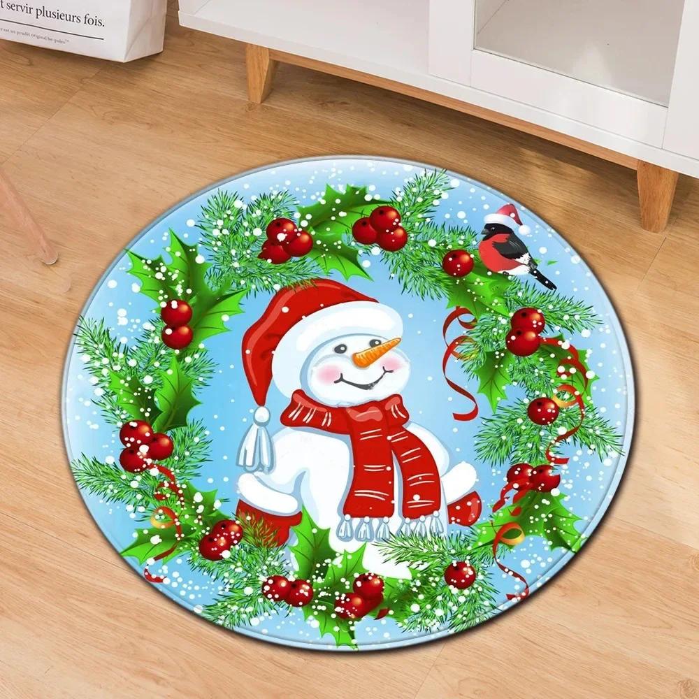 Santa Claus Round Carpet Christmas Theme Rug for Kids Teen New Year's Gift Living Room Bedroom Decor Anti-Slip Circle Floor Mat