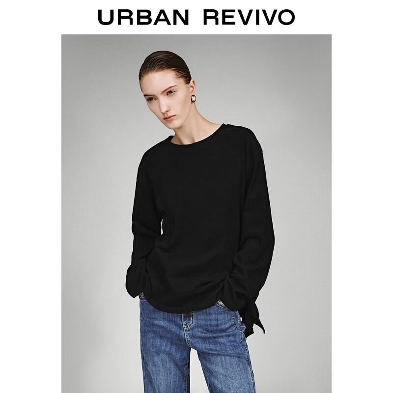 UR 2026 Women's Pleated Tie Cotton Long Sleeve T-Shirt