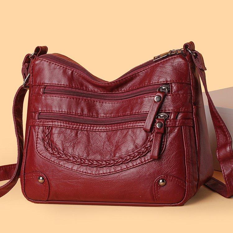 2025 Women's Soft Leather Shoulder & Crossbody Bag Versatile Multi-Pocket Shoulder Bag for Middle-Aged & Elderly