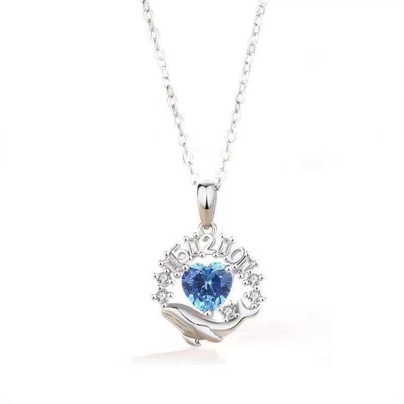 Blue Love Zircon Necklace Female Niche Design High-End Exquisite Whale Pendant For Girlfriend Jewelry Collarbone Chain Quality