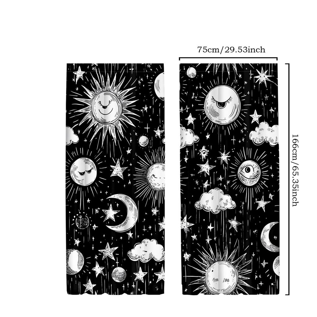 2pcs Classic Mystic Witch Polyester Curtains   Boho Sun Moon Star Mandala Print   Black and White Bedroom Decorative Drapes   for H