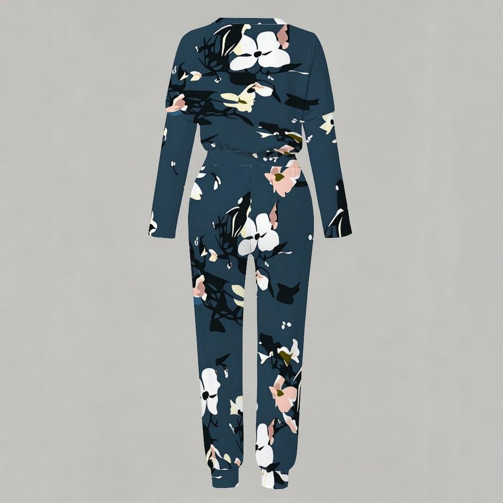 Women Crew Neck Long Sleeve Top And Straight Trousers Two Piece Comfortable Daily Matching Outfit