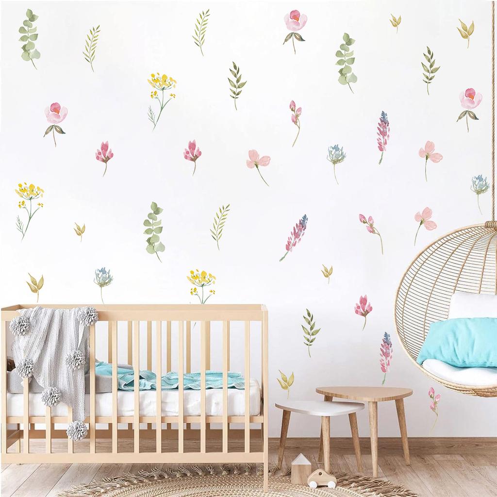 Watercolor Flowers Wall Decals Vintage Botanical Plant Wall Stickers Floral Mural for Bedroom Living Room Nursery Decor