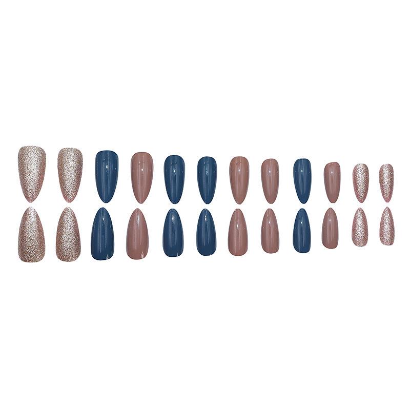 European and American Style Glitter Press-On Nails - Medium-Long Length, Contrasting Skin-Brightening Colors