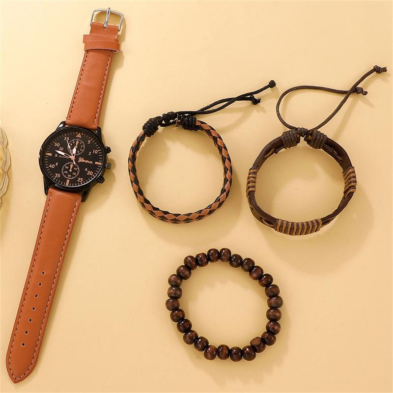 Men's Casual Trend Sports Belt Watch Watch Business Quartz Watch + Bracelet Set Simple