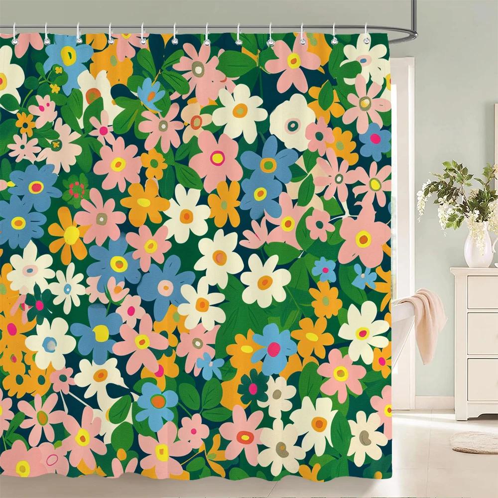 

Домашние шторки для душа для ванной водонепроницаемая ткань Весенние цветочные и растения шторки для ванной с крючками декоративная шторка W90xH180cm