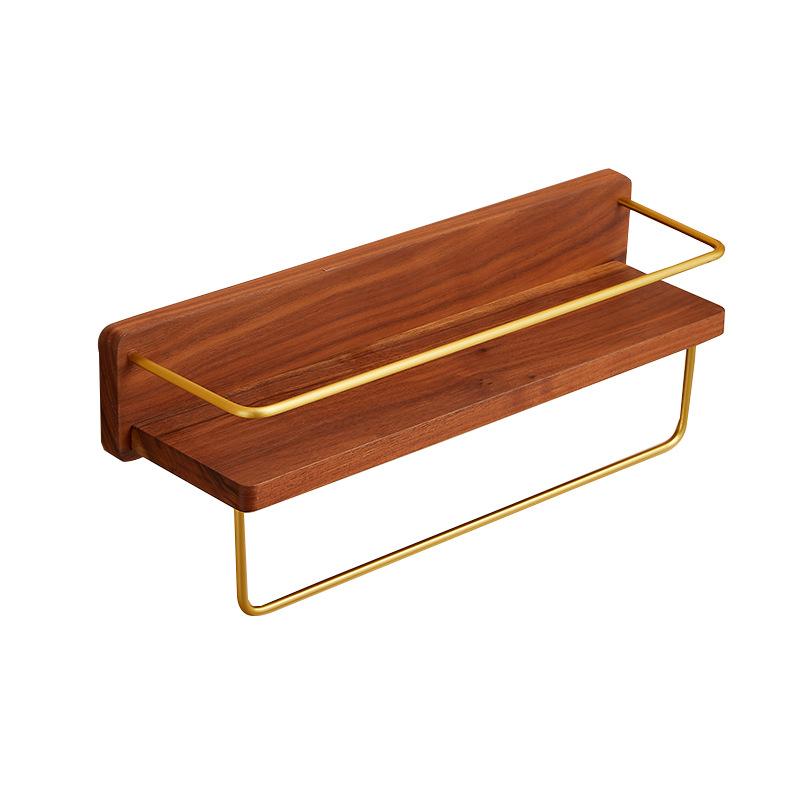 Brushed Gold Solid Wood Bathroom Shelf Wall Mounted Bathroom Storage Rack Towel Rack Bath Shower Shelf Bathroom Shelves