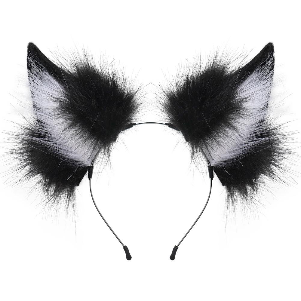 Tamamo no Mae-style, realistic and cute plush animal tail and ear costume for anime conventions, featuring fox ears and a fox tail headband