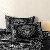 3 Pieces Vintage Ornate Gothic Skull Print Duvet Cover Set, White Scroll Flower Skeleton Dark Art Pattern Bedding