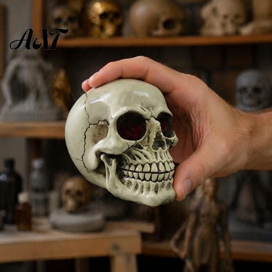 Halloween Party Decorations Resin Skull Figurine, Realistic Human Head Model, Spooky Gothic Style Interior Accents Statue for Indoor Fireplace Kitchen