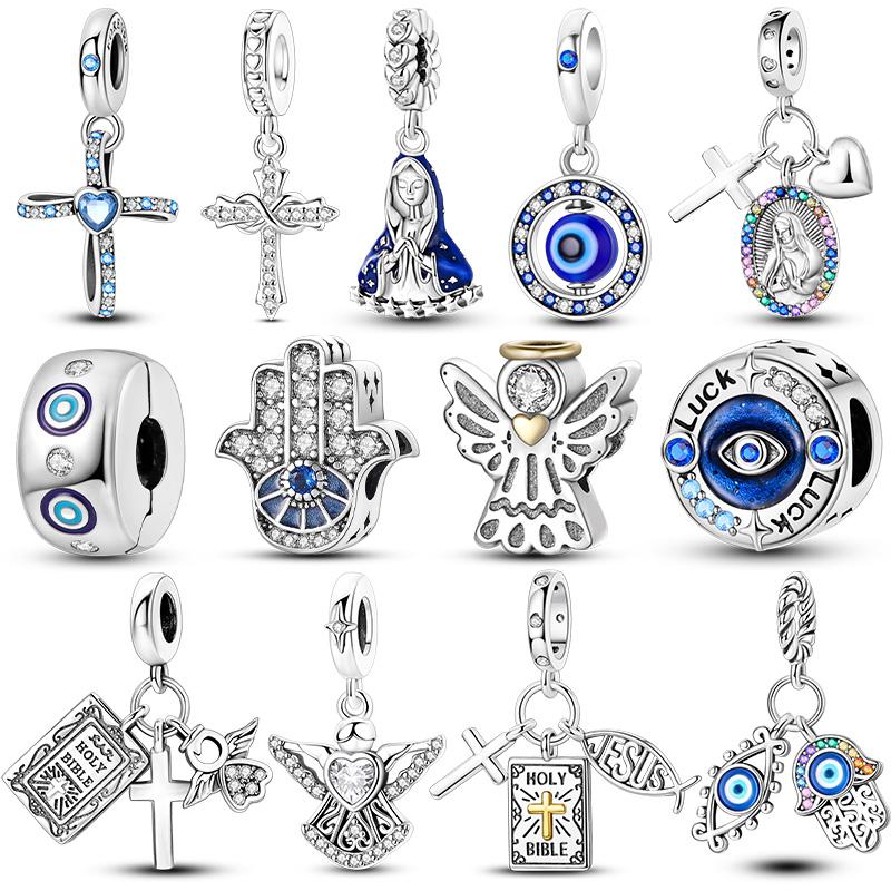925 Silver Religion Cross Charms Holy Mother Beads DIY Jewelry Fit Original Bracelet for Women
