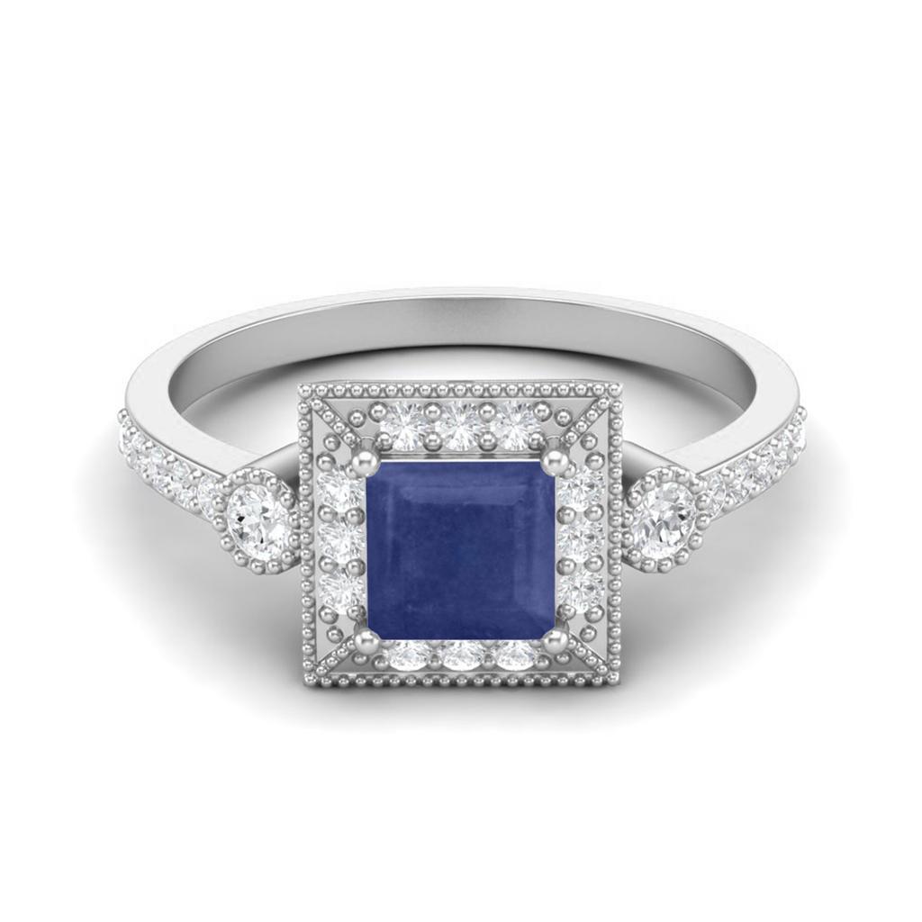 1.27 Cts Blue Sapphire Square Solitaire Accent 925 Sterling Silver Women Wedding Rings