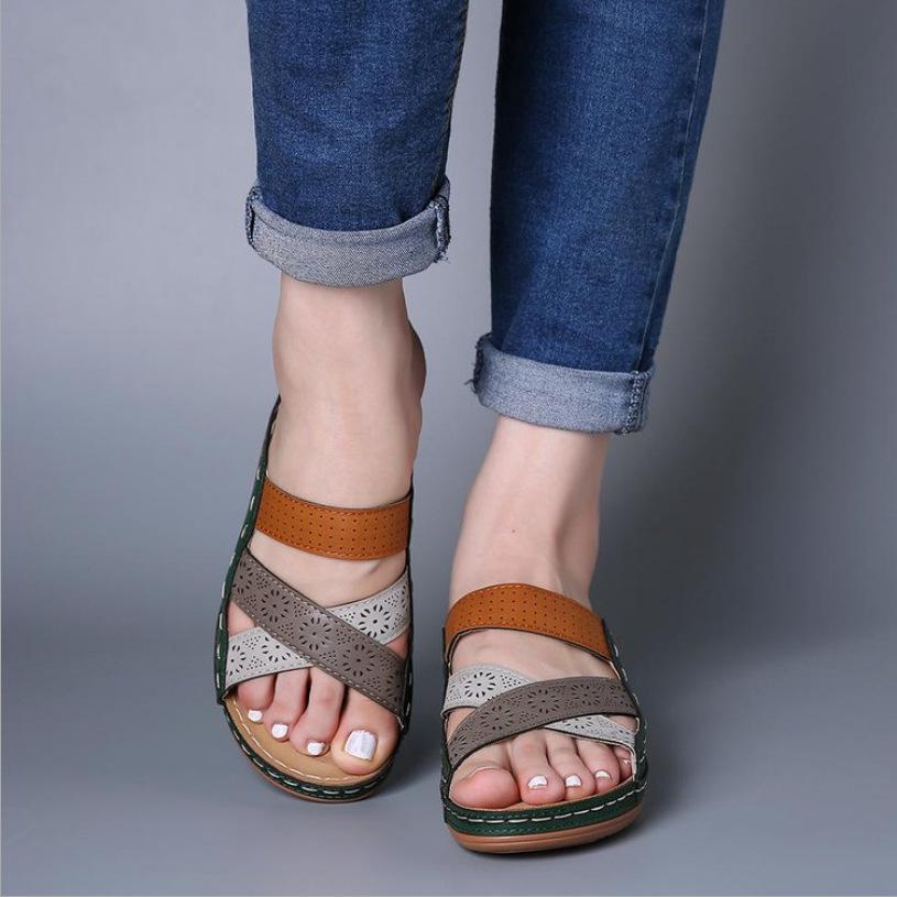 2025 Summer Women's Wedge Sandals: European & American Style, Color Block, One-Strap Design, In Stock