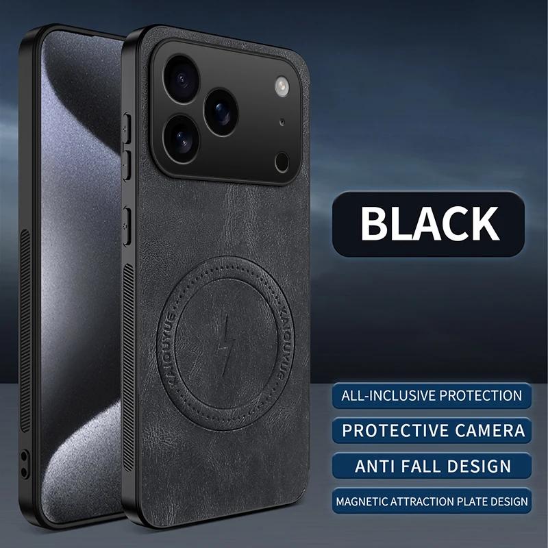 

Чехол для iPhone 17 Pro Max Роскошный матовый чехол из ПУ кожи Защитный магнитный чехол Magsafe для задней панели iPhone 17pro 17 Air for iPhone 17promax чёрный