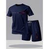 Herren Sommer T-Shirt und Shorts Set Lässige Entspannte Passform Sportliches Rundhals Kurzarm T-Shirt Paris Buchstaben Druck Zweiteiliges Set