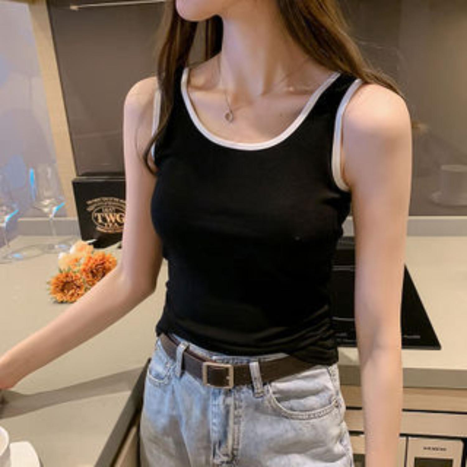Women s Sleeveless Camisole Tops Slim Fit Solid Color Ribbed Tank Tops Casual Basic Inner Tanks S