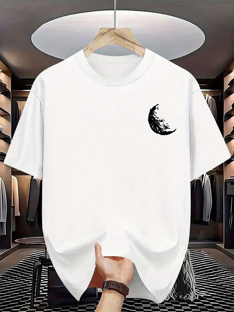Unisexs Cotton Crew Neck Short Sleeve Tee Minimal Flying Seagull Chest Print Casual Outdoor Loose Daily Nature Enthusiast Male