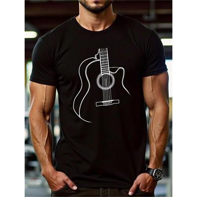 Men's Music Note & Guitar Chord T-Shirt - with Music Staff & Treble Clef Design, Preshrunk Soft Round Neck Short Sleeve Shirt for Musicians