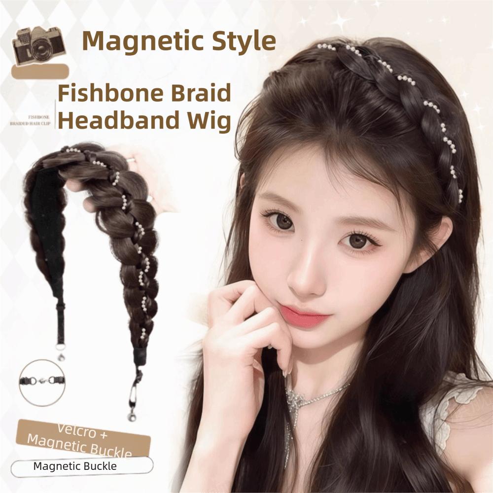 Pearl Adjustable Fishtail Braid Headband Easy Wig Headband Suitable for Daily and Casual Wear