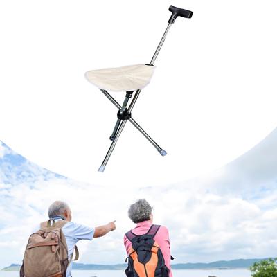 Bastón de Trekking con Asiento Bastón Plegable Portátil para Playa Senderismo Camping Beige Blanco