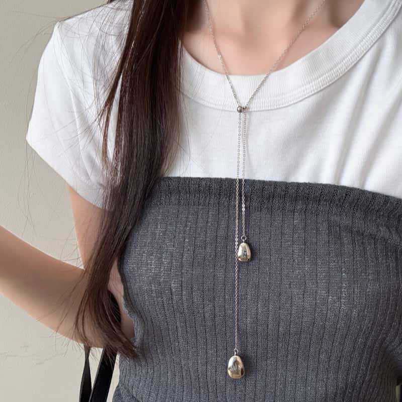 Simple Water Droplet Pendant Necklace for Women Fashion Irregular Metal Smooth Long Y-Shaped Necklace Sweater Chain Jewelry