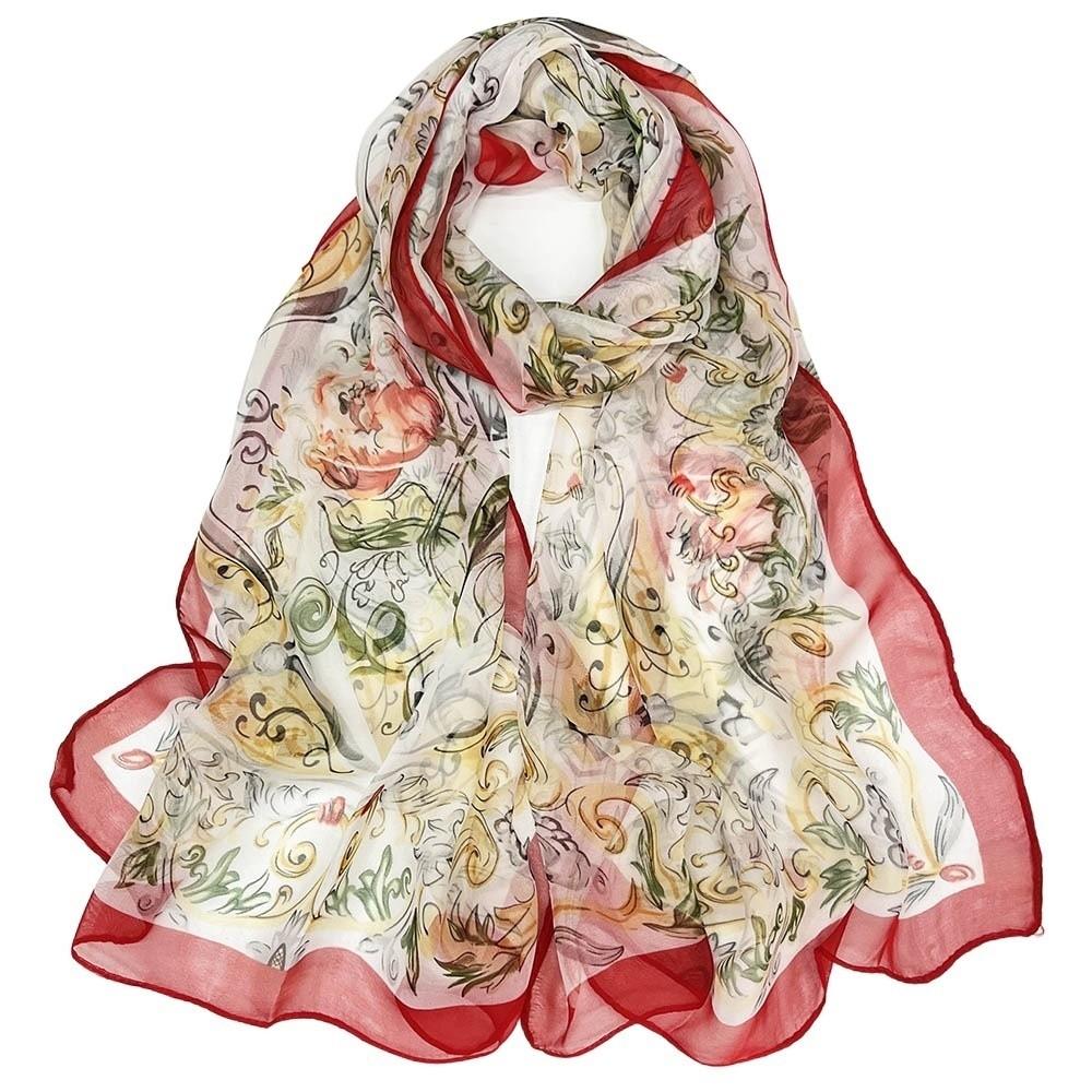 

Embroidered Silk Scarf Sun-Resistant Bandana Durable Long Wraps for Women червоний