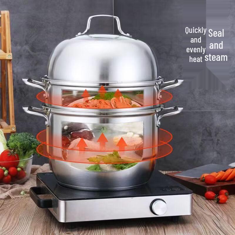 ZISIZ 30cm 3-Layer Stainless Steel Steamer Pot