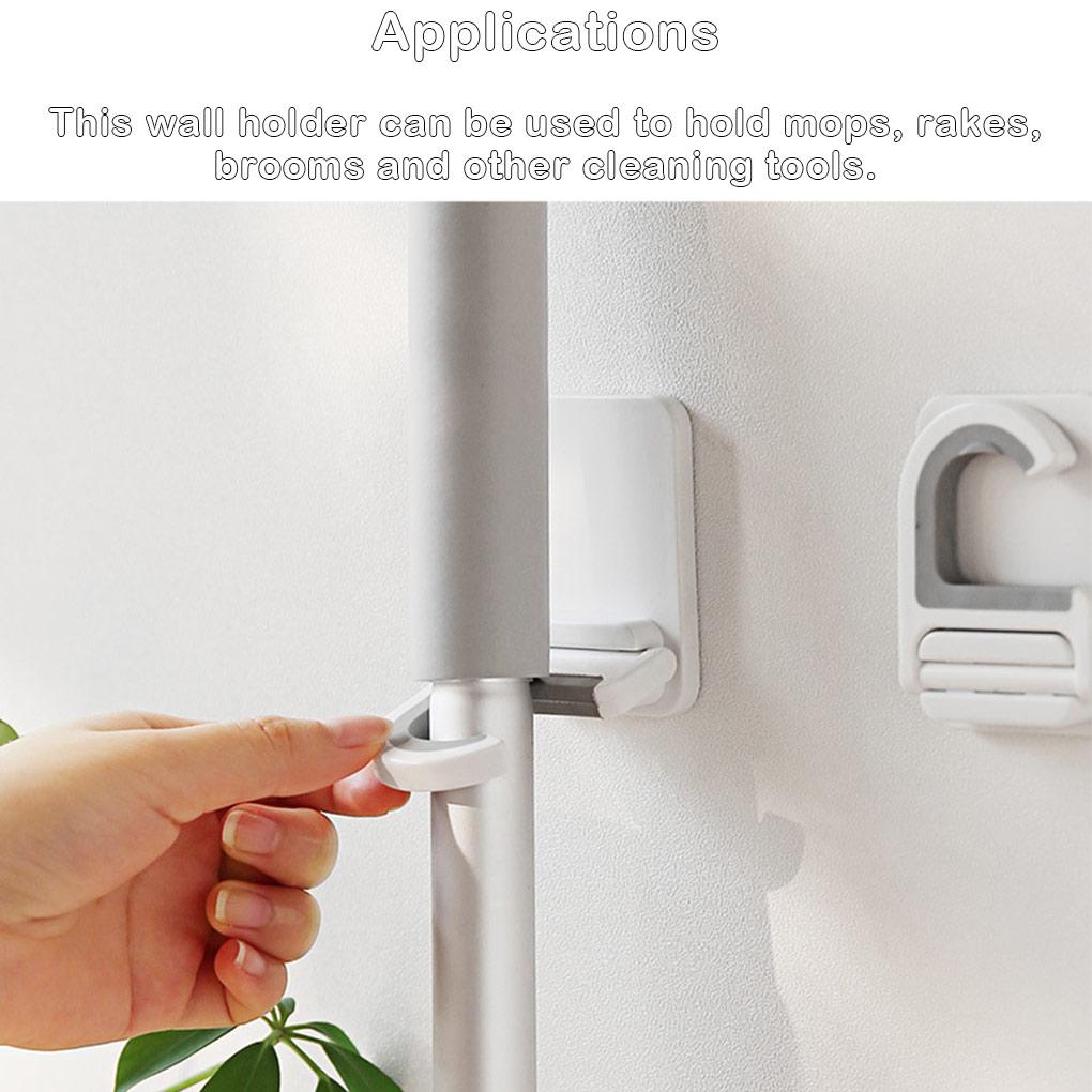 Mops Holder Wall Self Adhesive Cleaning Broom Organizer Removable Rake Hanger Rack Washroom Hanging Brush Pipe Hook Shelf
