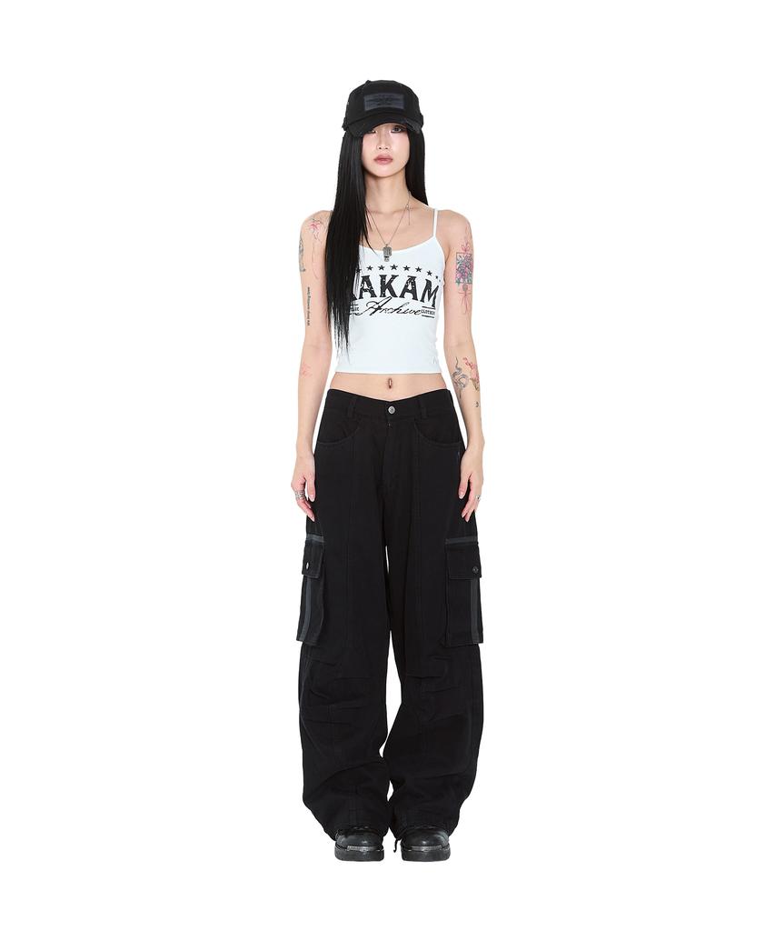 AAKAM Knee Pin-Tuck Taped Cargo Pants (Black)