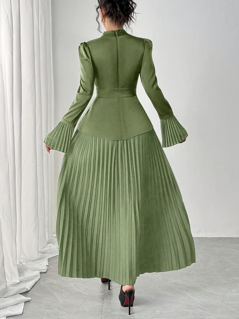 TEMU Comerț Exterior Gât Înalt Talie Cambrată Mânecă Lungă Plisată Rochie de Seară