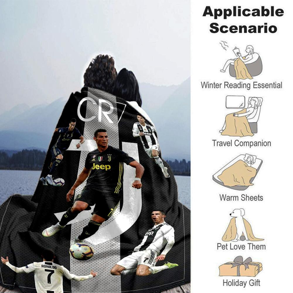 CR7 Logo Theme Collage Print Fleece Blanket Soccer Fan Soft Warm Throw Blanket for Sofa Couch Bedroom Home Decor Gift