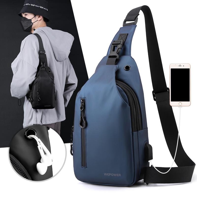 Men's Sling Bag Multi-Functional Chest Bag with Headphone Jack Modern Crossbody Bag for Phone & Essentials