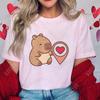 Love Heart Capybara Female Clothing Casual Tshirt Women Summer Harajuku Shirts Cute Graphic Tops Fashion Valentines Day Tees
