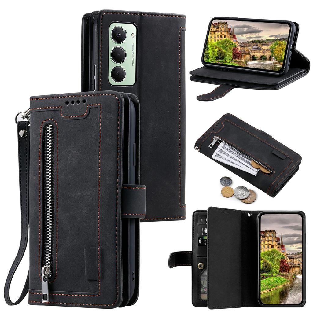 For Xiaomi Redmi 15 5G (Global) (169mm) Case 9 Card Slots Zipper Wallet PU Leather Phone Cover with Wrist Strap