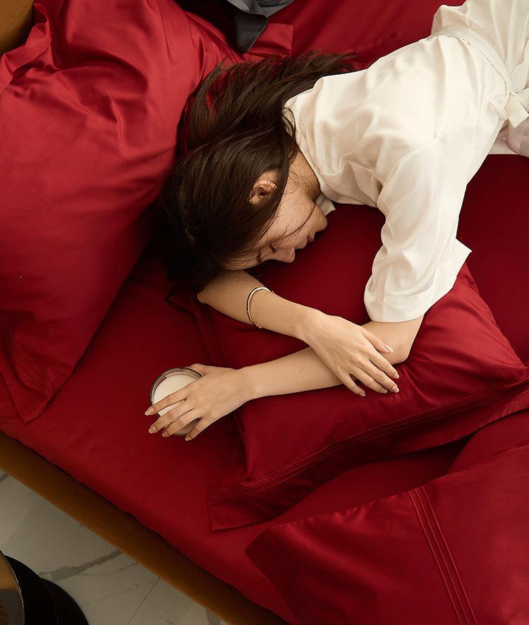 100S Sateen Long-Staple Cotton Wedding Red Duvet Cover Set - Pure Cotton Bedding for Newlyweds
