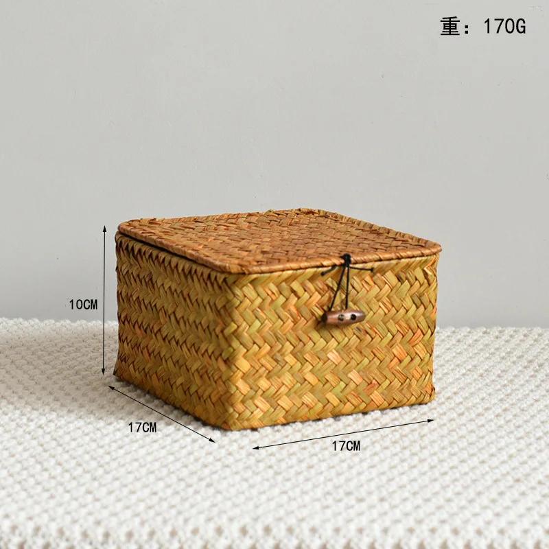 Rectangular Storage Box Hand Woven Storage Basket Rattan Woven Wicker Basket Desktop Storage Hand Woven Storage Basket