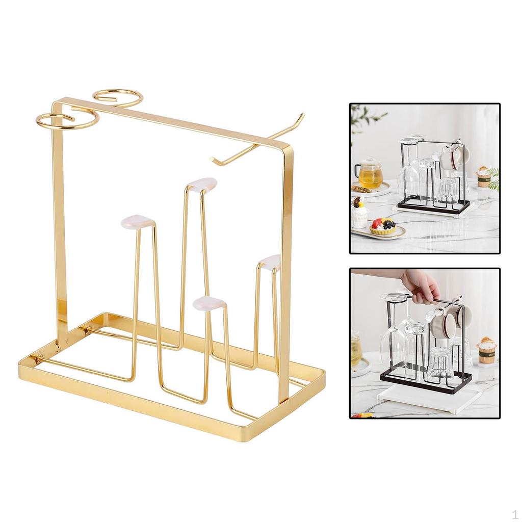 Golden Luxury Mug Holder Metal Countertop Drainer Storage Organiser for Glasses Bottles Household