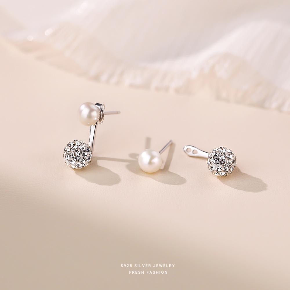 925 Sterling Silber Natürliche Süßwasserperlen Hinten montierte Ohrringe für Damen Französisch Leichter Luxus Temperament Party Schmuck