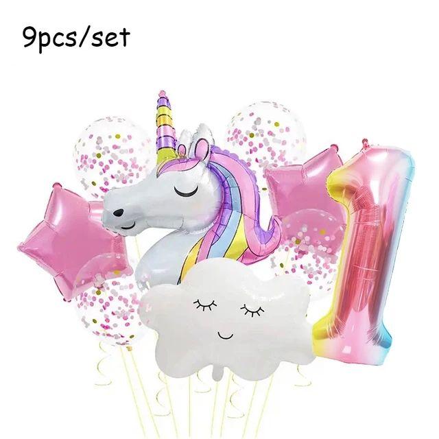 Gradient Rainbow-colored Unicorn Balloon Set, 32-inch Gradient Digital Birthday Number Balloon Set