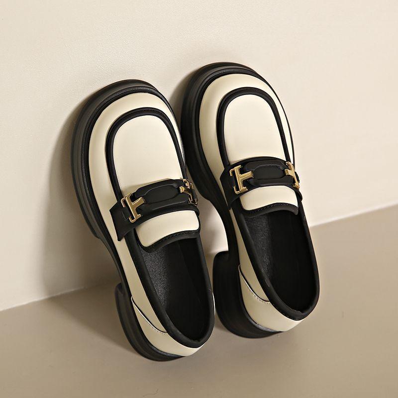 Platform British Style Small Leather Shoes Women's 2025 New Spring and Autumn Thick Heel Fashion Round Head One Pedal Casual Loafers