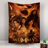 A fiery scene with characters, a large face in flames, and a mummy theme. Patterned tapestry for bedroom and living room home decor
